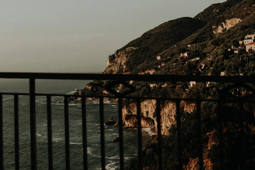 The Amalfi Coast road crossing a bridge over an inlet of the sea