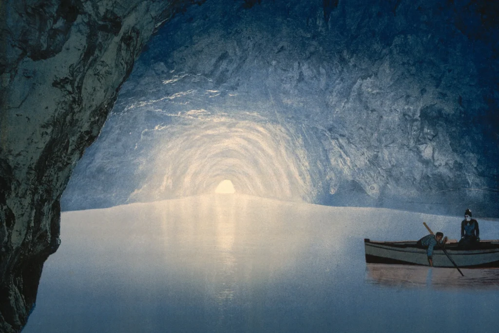 A rowing boat inside the Blue Grotto on Capri