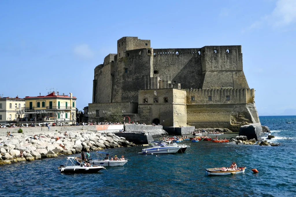Castel dell’Ovo and the fishing boats on the Naples seafront