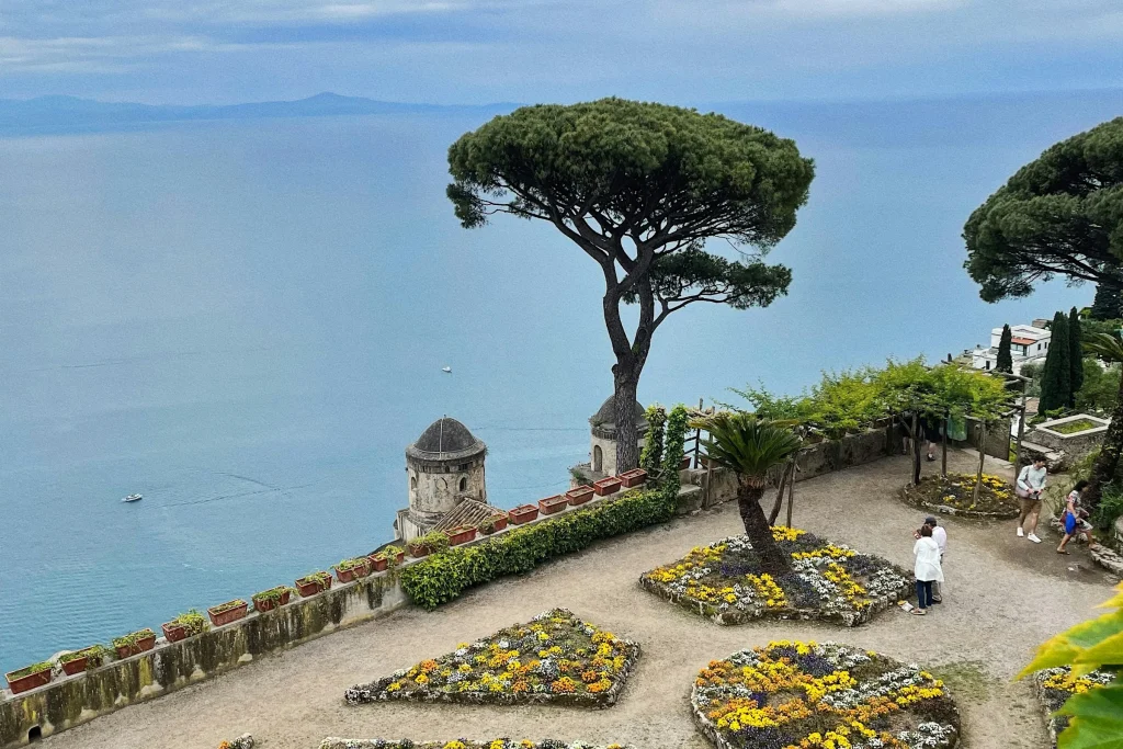 A garden terrace in Ravello looking out over the Amalfi Coast